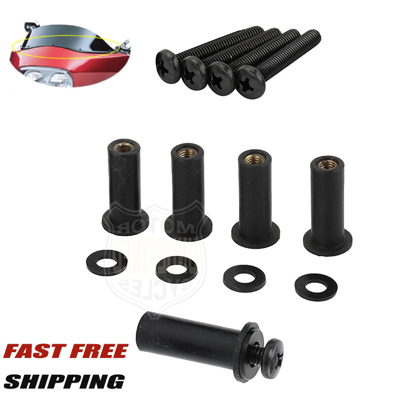 Black Windscreen Well Nut Bolt Screws Kit For Harley Touring Road Glide 98-22 US