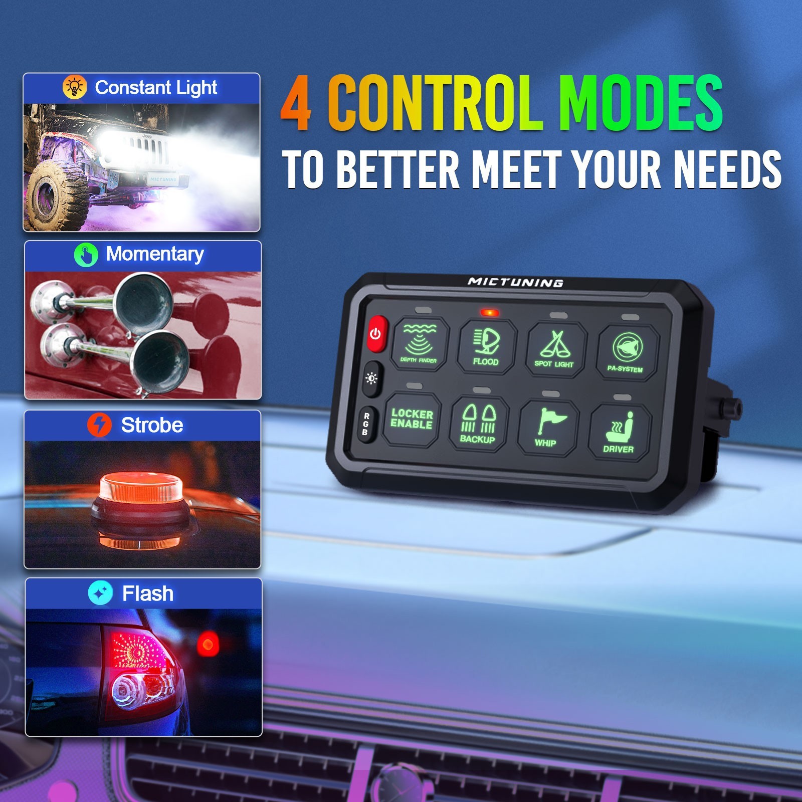 RGB 8 Gang Switch Panel, Circuit Control Relay System Box for Truck Offroad Boat