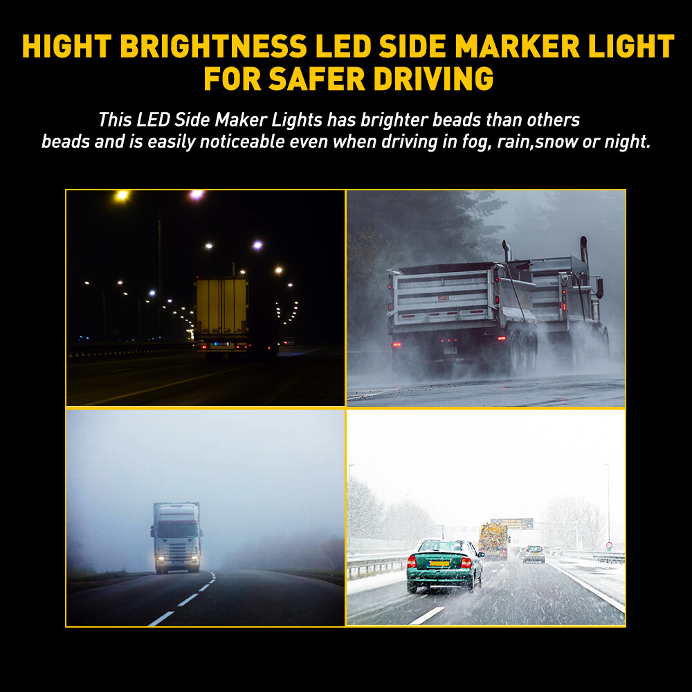 4 Amber 4″*1.33″ LED Side Marker Clearance Light Waterproof for Trailer Truck RV
