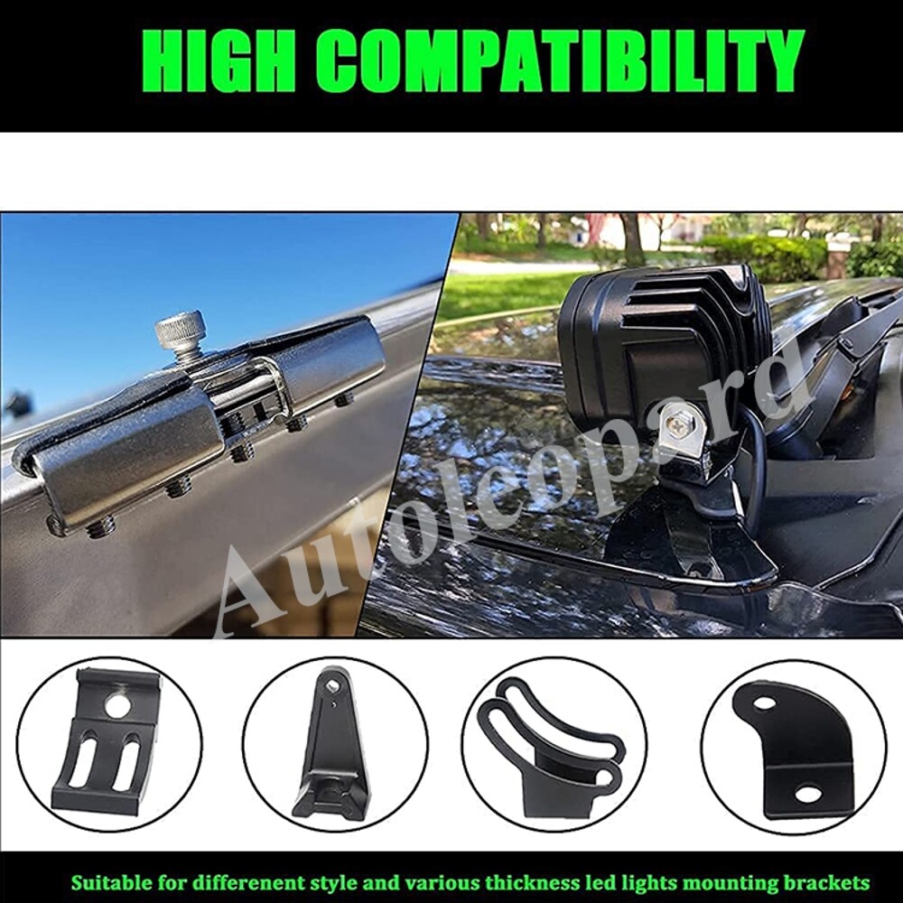 2x Hood led Work Light bar Mount Brackets Clamp Holder For Jeep Truck SUV Truck