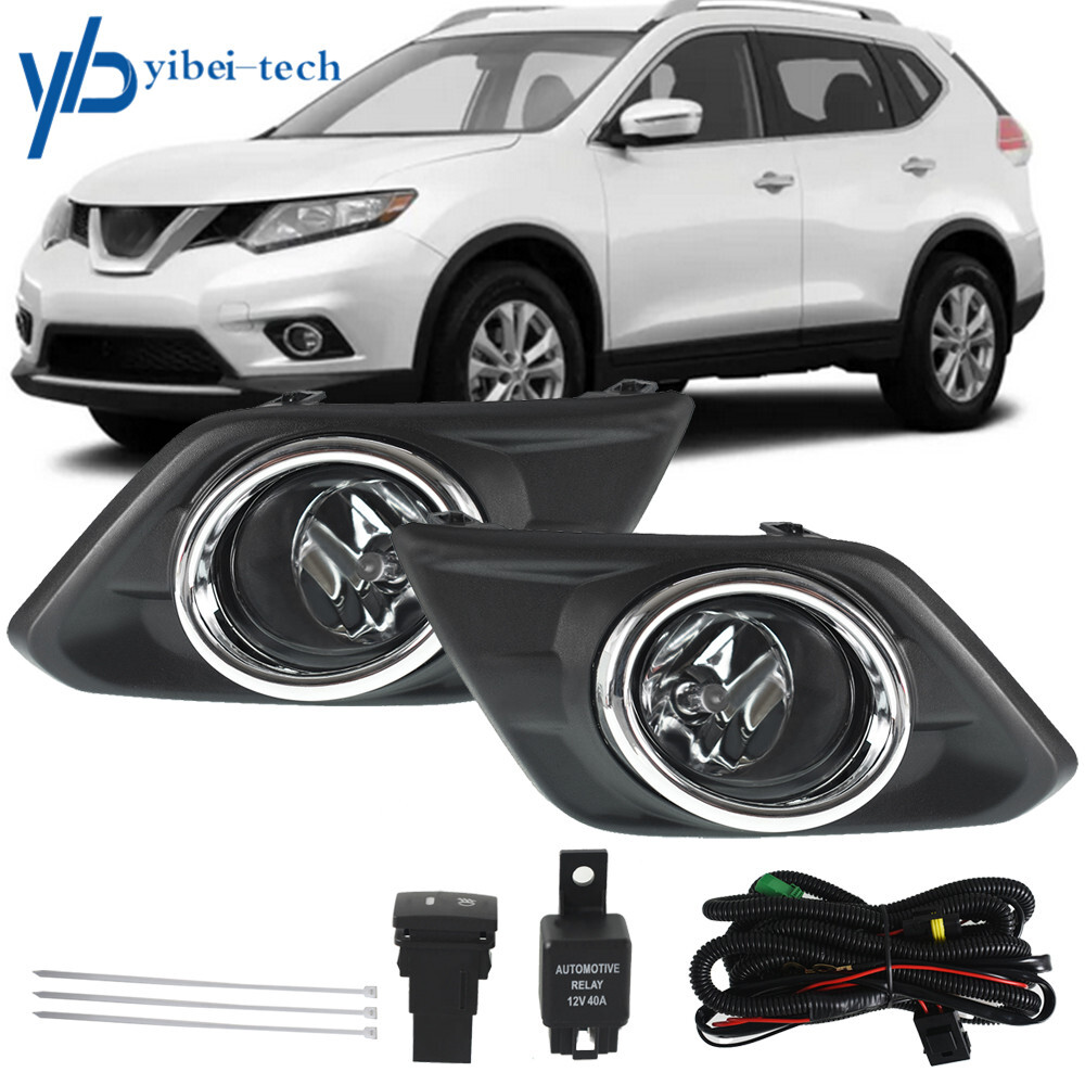 Right&Left Side Fog Lights Lamps+Bulbs+Switch+Bezel For 2014-2016 Nissan Rogue