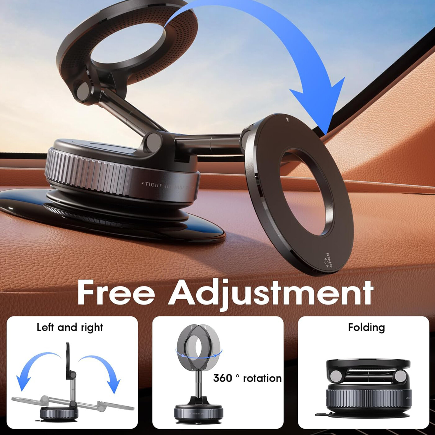 360° Adjustable Magnetic Vacuum Suction Cup Car Phone Holder Mount for MagSafe