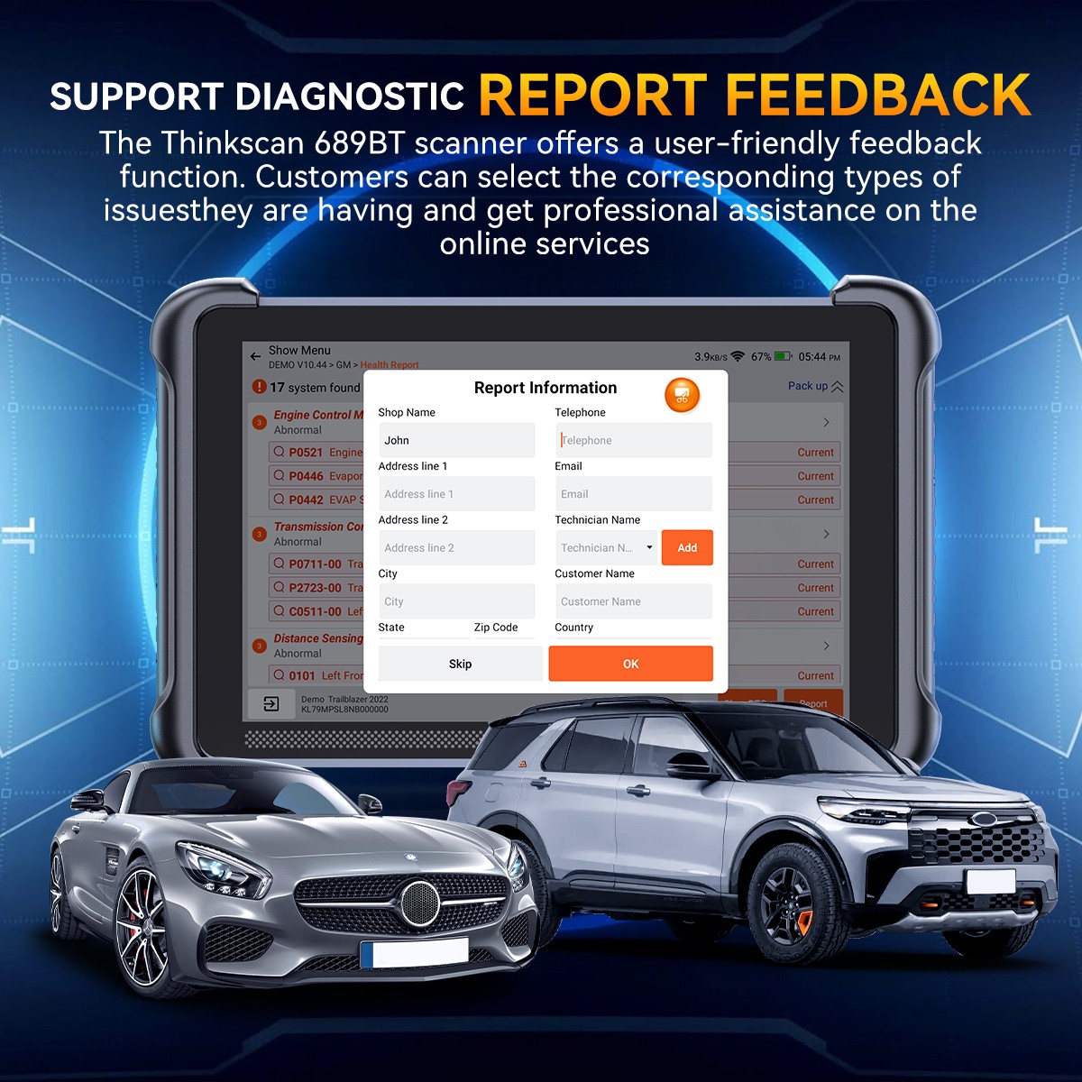 ThinkScan 689BT Car Diagnostic OBD2 Scanner Tool 34+Reset +ENDOSCOPE Videoscope