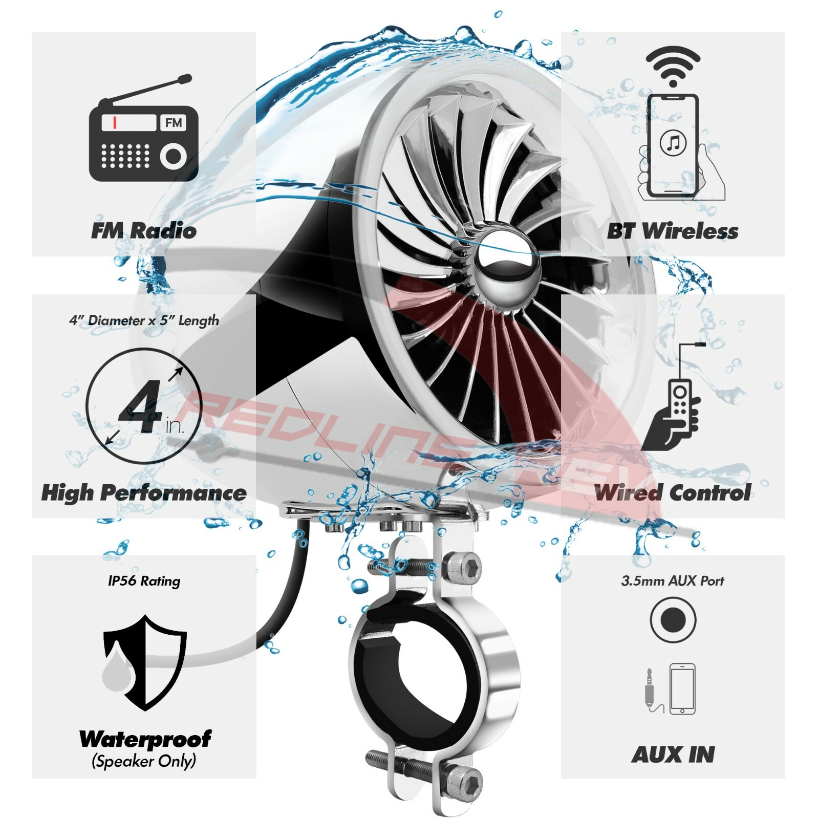 Waterproof Bluetooth Motorcycle Stereo Speaker Amplifier System MP3 FM Radio AUX