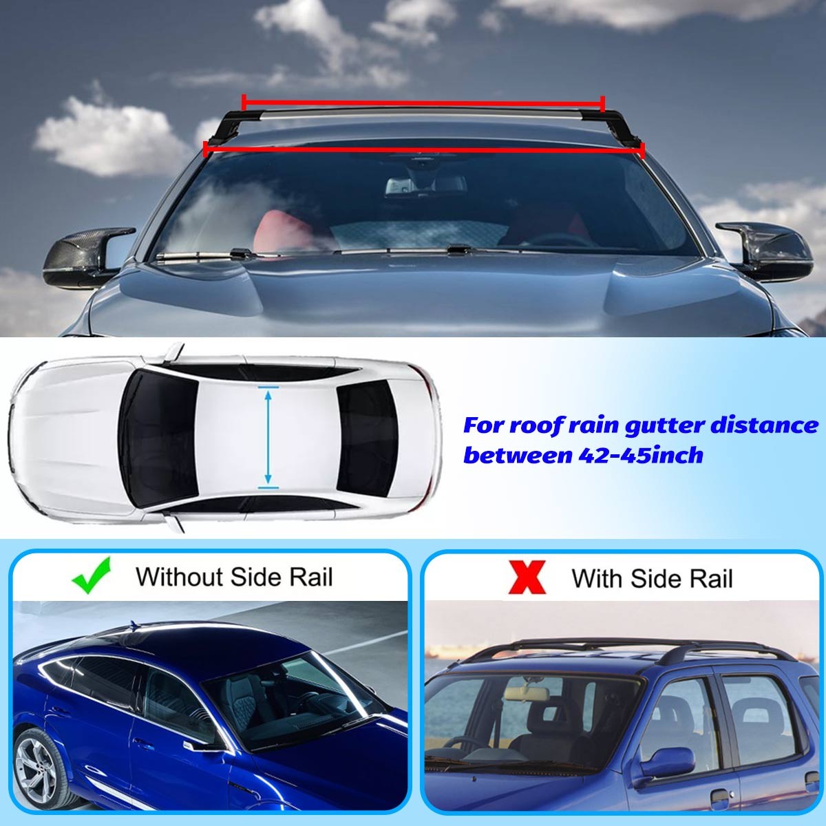 For Fiat 500 Sport Car Roof Rack Cross Bar Aluminum Luggage Carrier Kit W/Lock