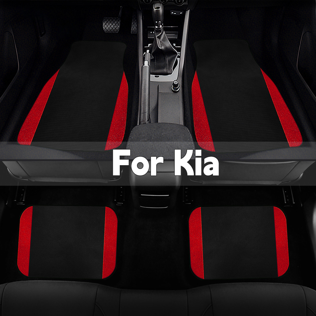 Car Floor Mats Red 4PCS Velvet Waterproof NonSlip For Kia Sedan
