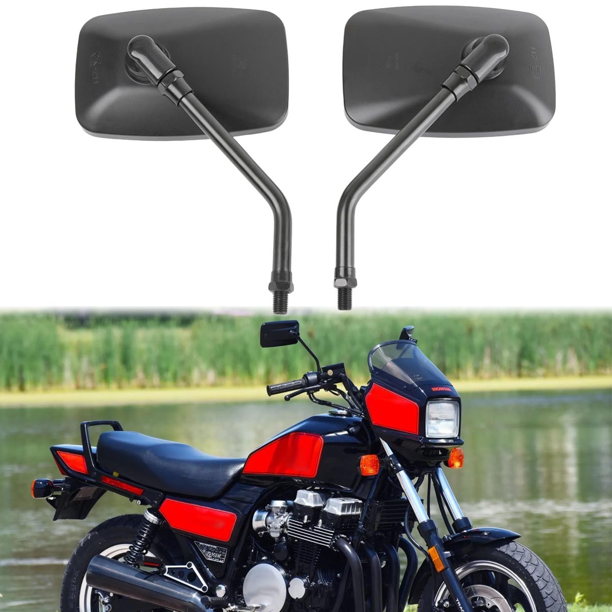 Rectangle Motorcycle Side Mirrors Black For Honda Nighthawk CB 450 650 700 750