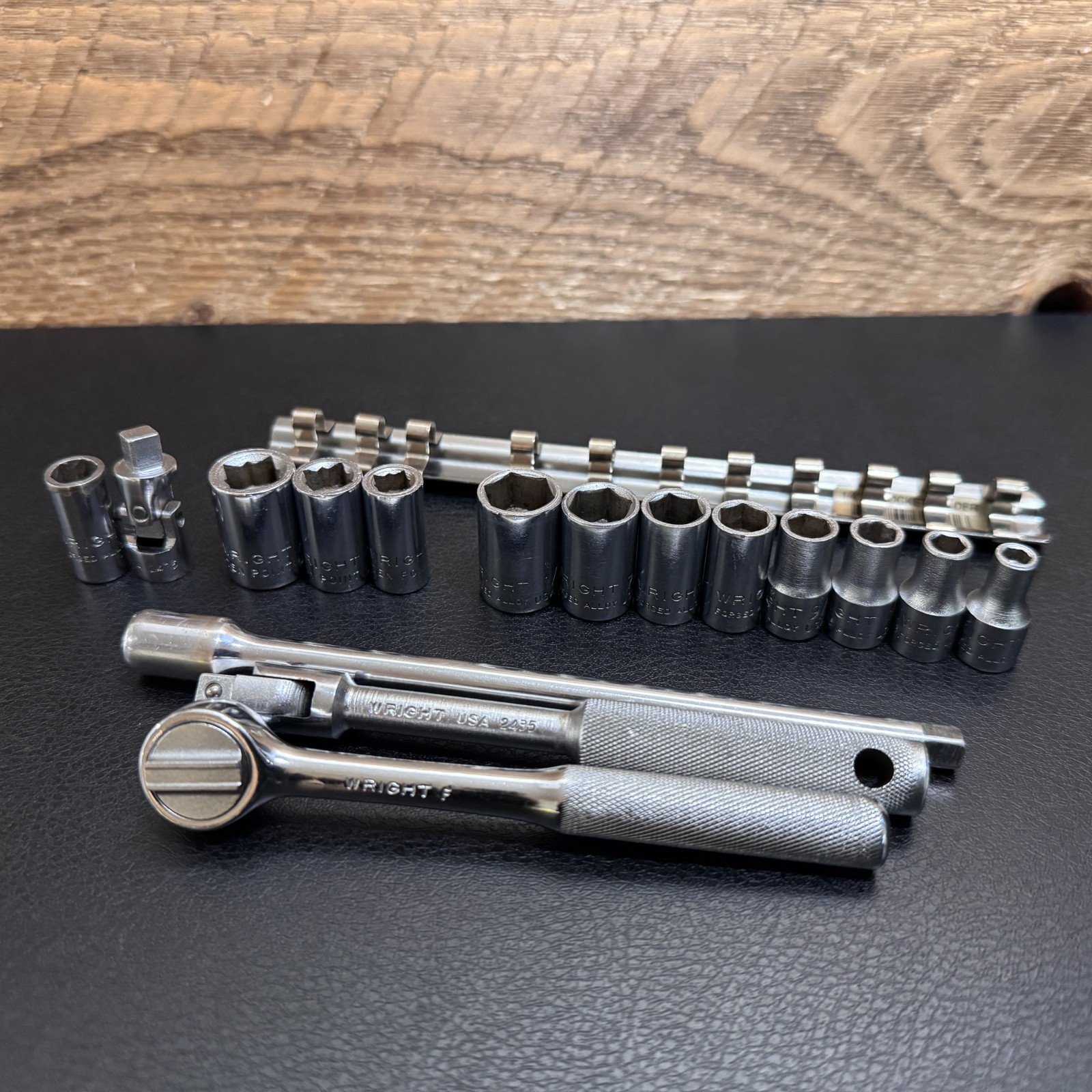Wright Tool USA 1/4 Drive Socket Set 16pc Ratchet Extension Breaker Bar 6PT 10PT