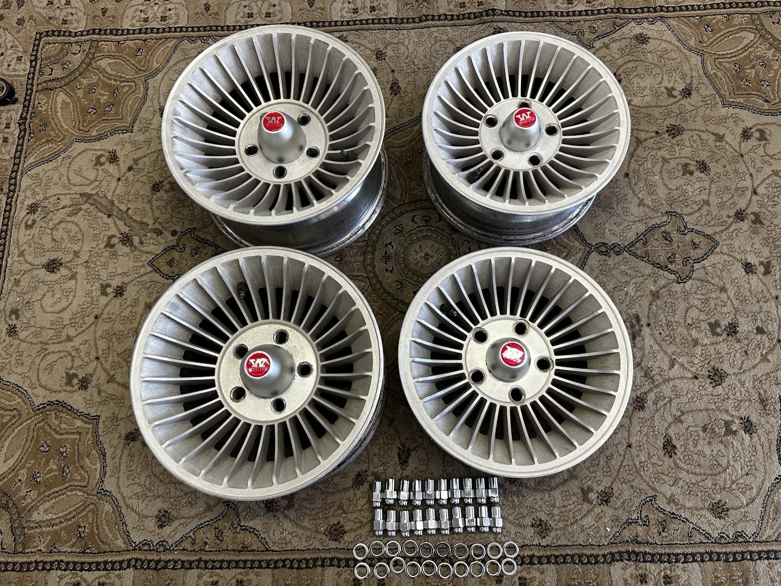 (4) 14×7 & 13×5.5 VINTAGE 30 SPOKE TURBINE WHEELS RIMS 5X4.75-4.5 FORD CHEVY