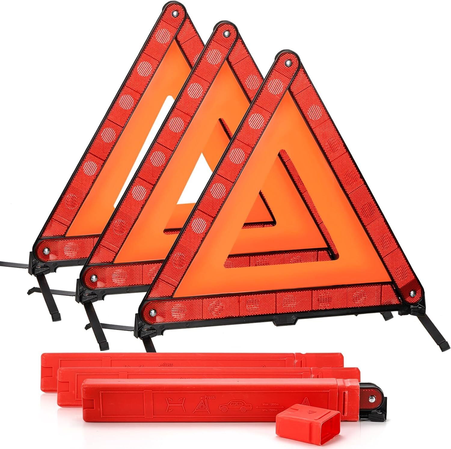3 Pack Reflective Warning Triangles, Foldable Roadside Emergency Safety Kit