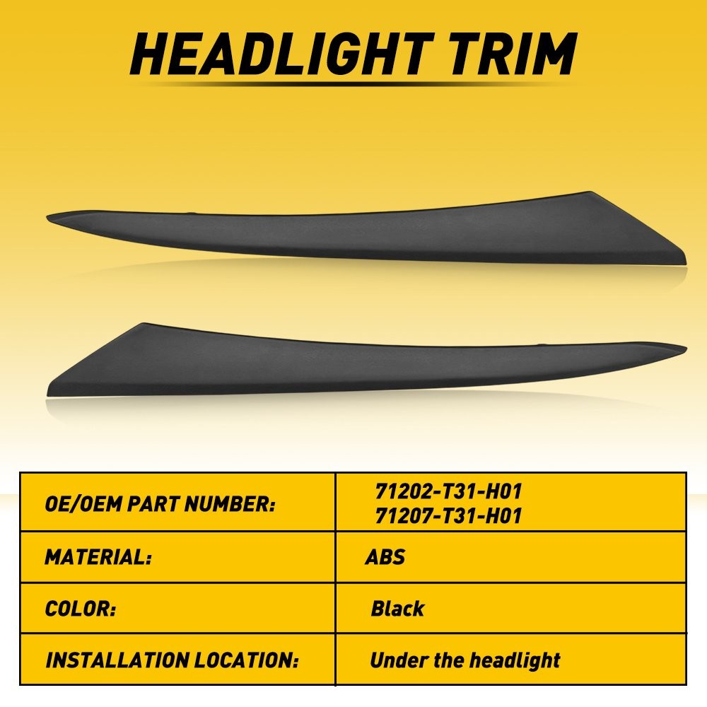 Eyelid Pair Headlight Molding Cover Trim Filler FIT 2022-2024 Honda Civic RH &LH