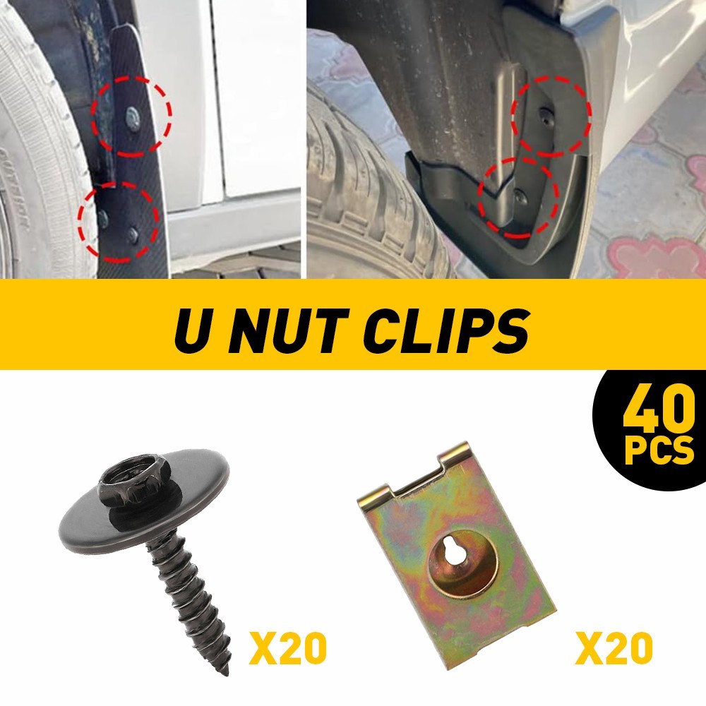 U-Clip Nuts and Bolts Set 40 PCS Metal Speed Fastener Clips + Mounting NEW