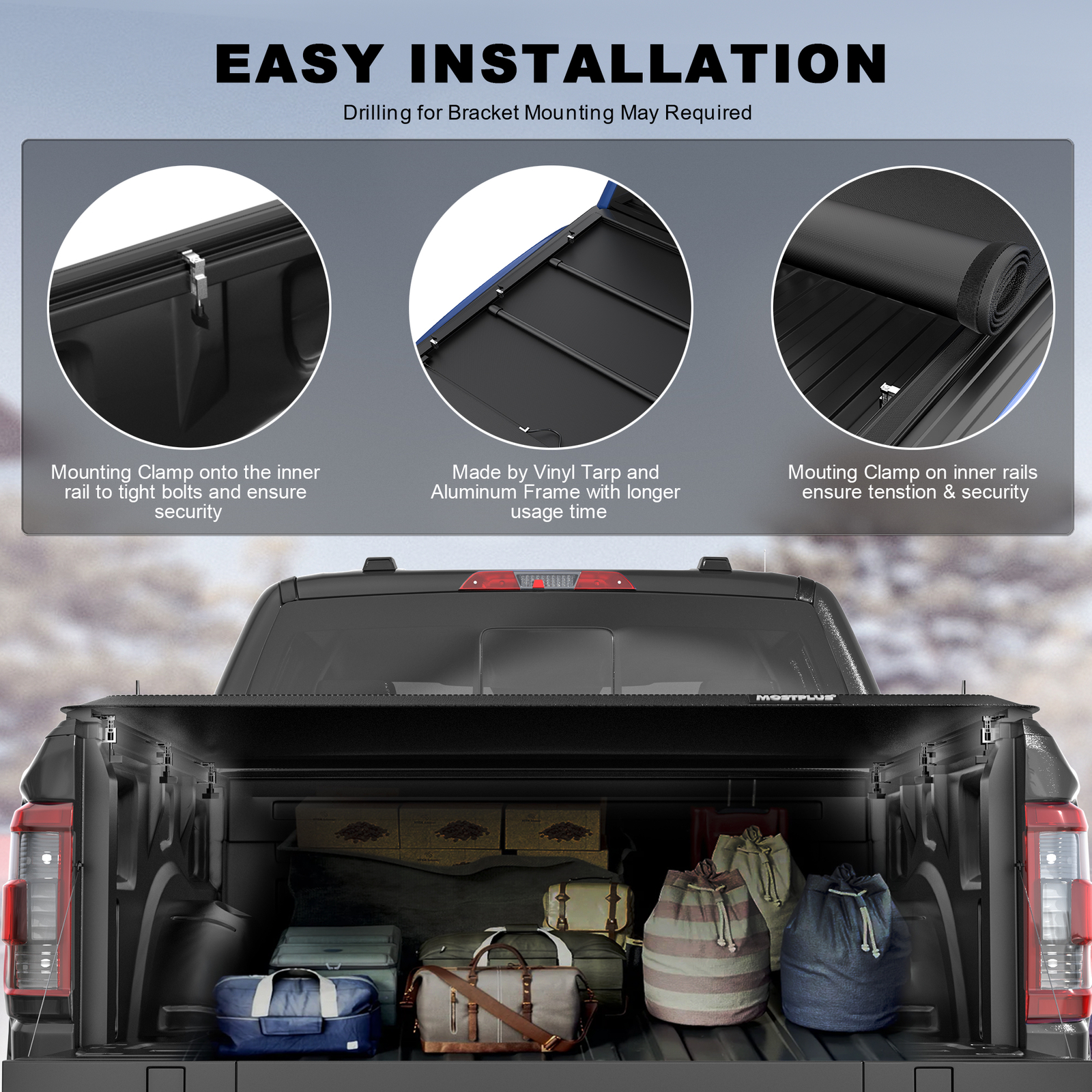 5.5FT Soft Roll-Up Truck Bed Tonneau Cover For 2016-2022 Nissan Titan NON-XD