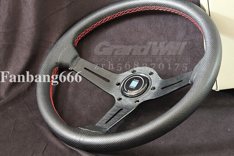 350mm 14′ Perforated Leather Mid-deep66mm 2.6′ Racing Sport Steering Wheel NARDI
