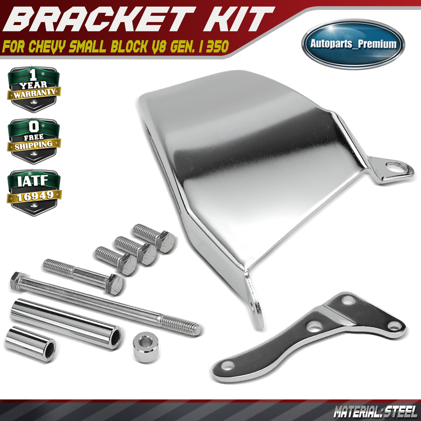 10x Steel Chrome Alternator Bracket Kit LWP for Chevy Small Block V8 GEN. I 350