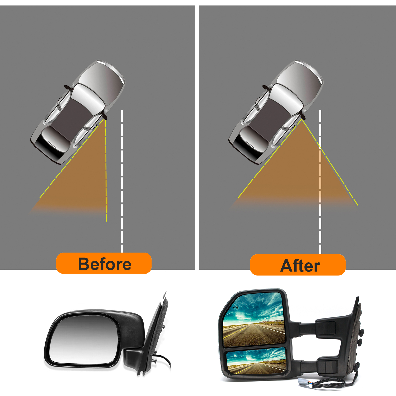 Tow Mirrors For 99-07 Ford F250 F350 F450 Super Duty Power Heated Signal Chrome