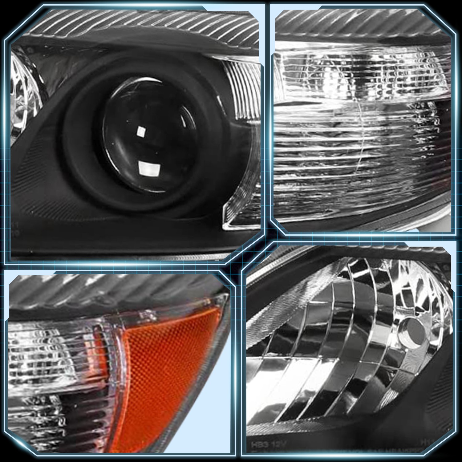 For 2010 2011 Toyota Camry 4Dr Black Amber Corner Projector LH&RH Headlights