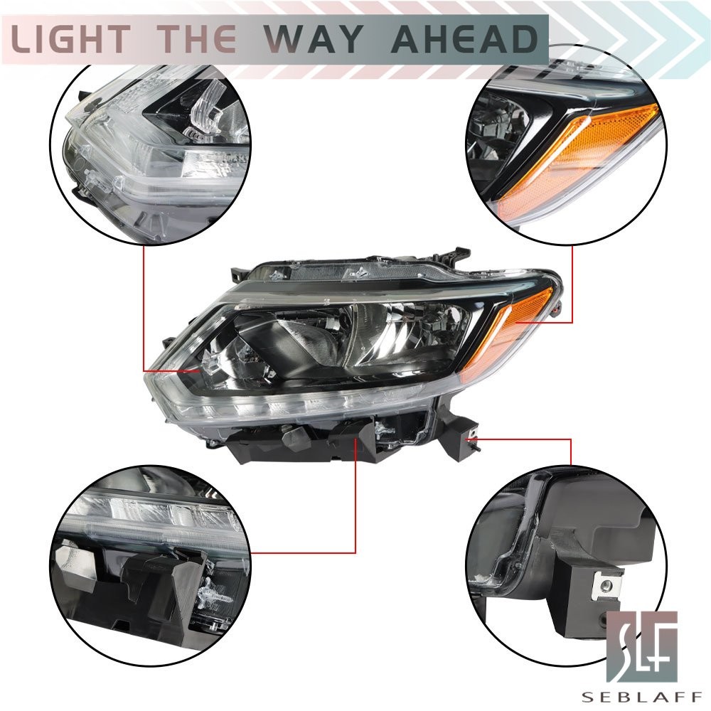 For Nissan Rogue 2014-2016 Halogen Headlamp Headlights w/LED DRL Pair Left+Right