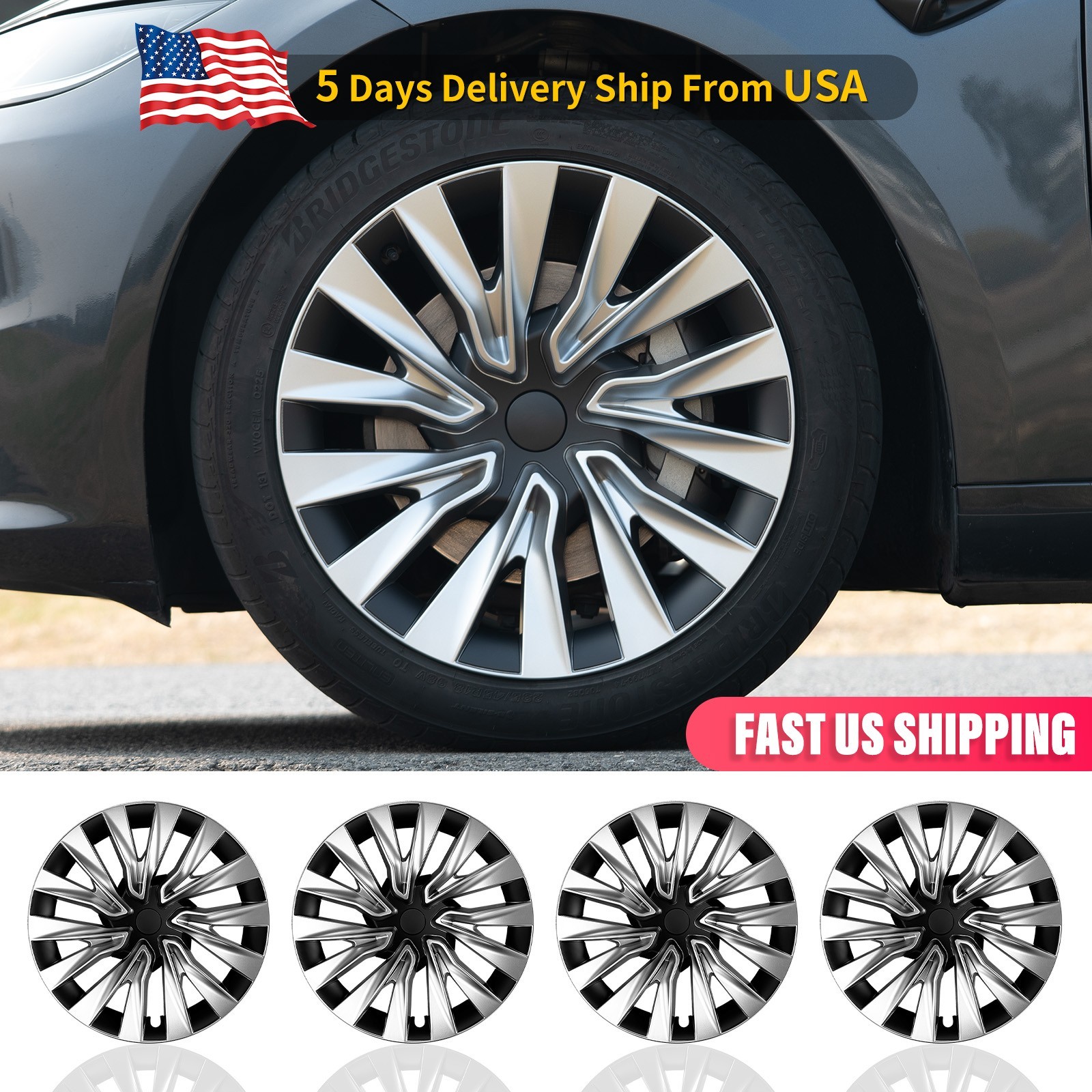 4PCS Hubcap for Model 3 Highland (2023-2026) 18 inch Wheel Cover Turbine Style