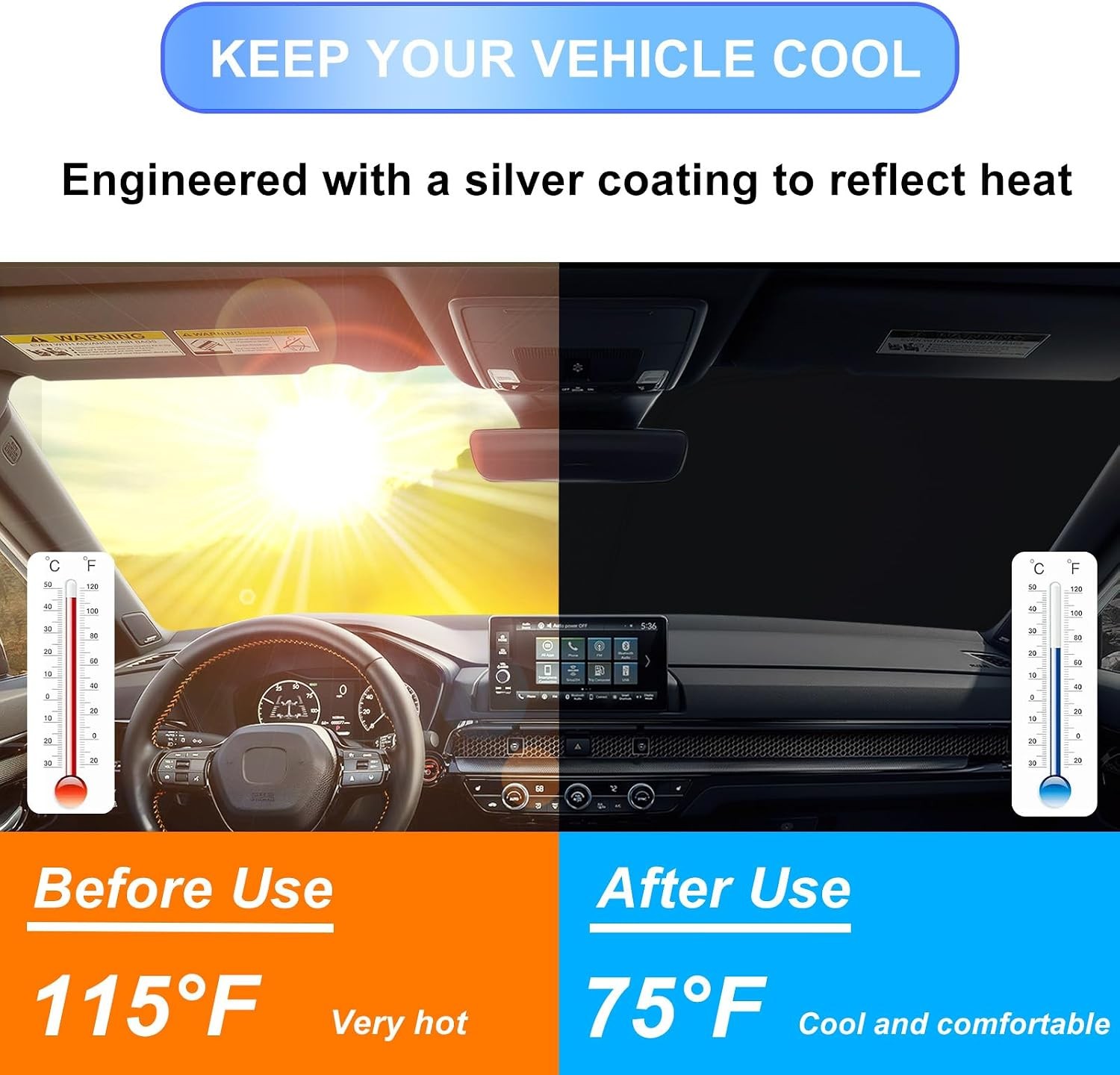 Foldable Reflective Polyester Sunshade for Honda CRV Windshield 2023-2026