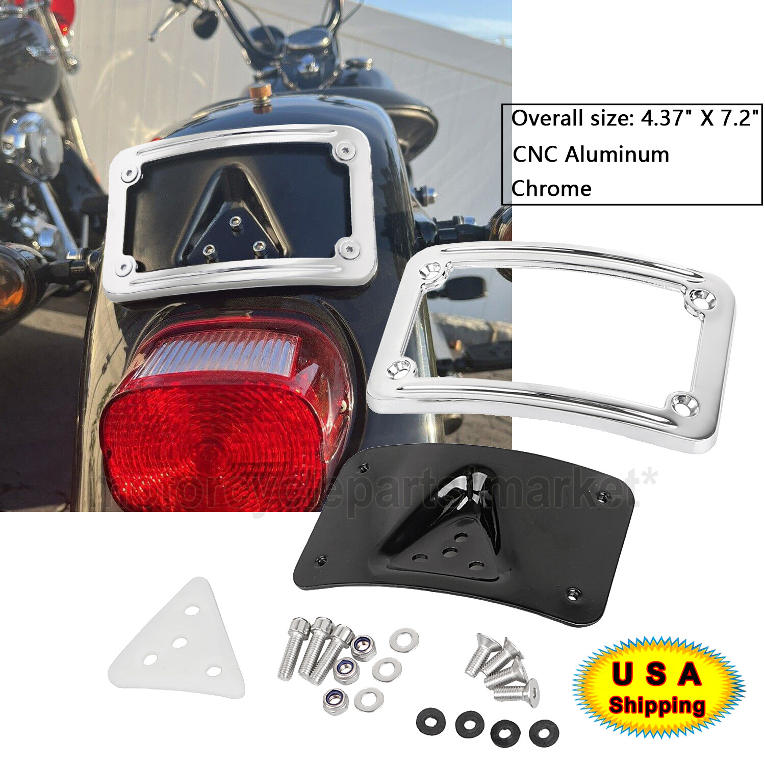 Chrome CNC Curved Laydown License Plate w/ Bracket For Harley Sportster XL Dyna
