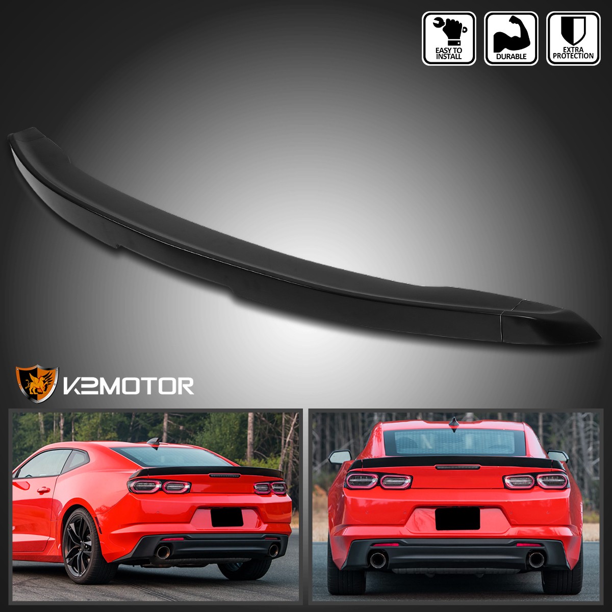 Fits 2016-2020 Chevy Camaro Matte Black 3 Pieces Blade Rear Trunk Wing Spoiler