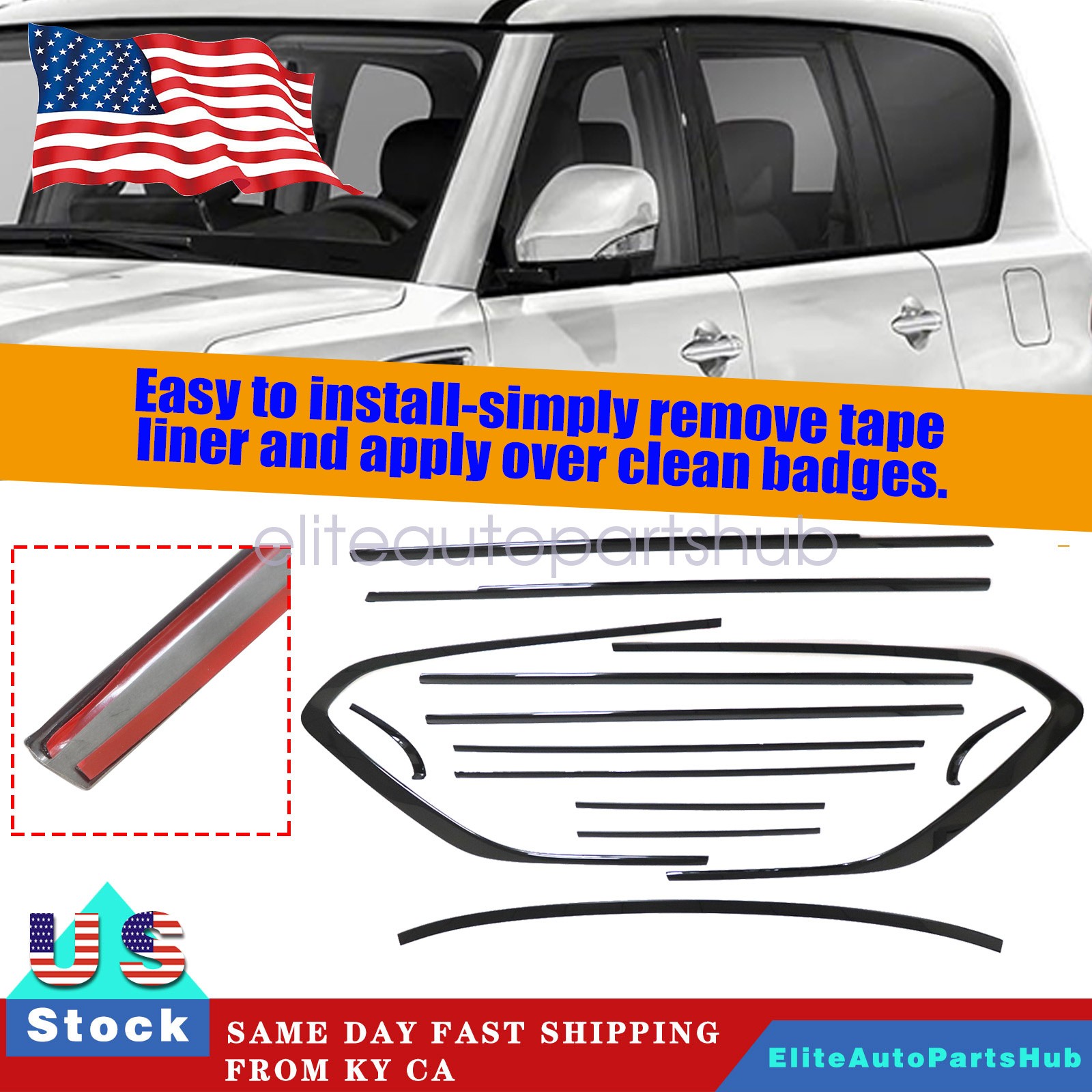 Gloss Black Windows Strip Molding Cover Trim For Nissan Armada/Patrol 2017-2024