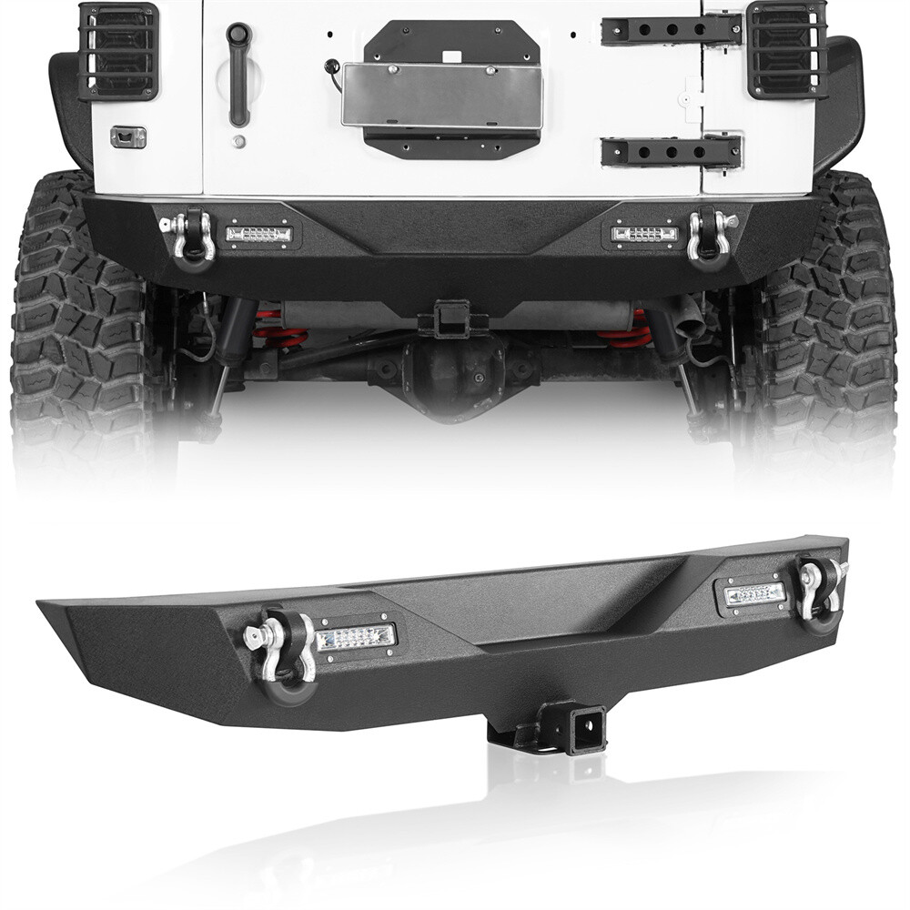 Rear Back Bumper w/ LED Floodlights &Towing Hooks for Jeep Wrangler JK 2007-2018
