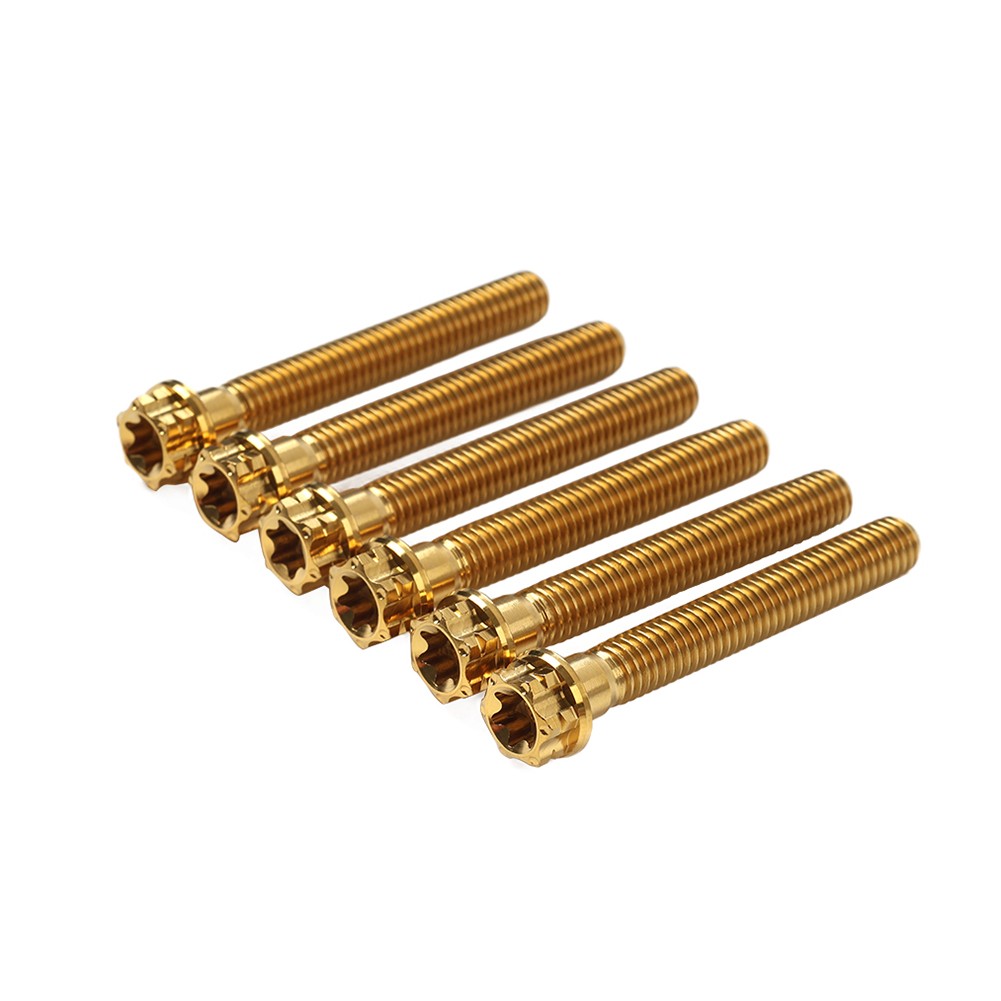 6pcs Titanium Bolts Torx Head Flange Screws M8x50mm Gold For Motorcycle Bike