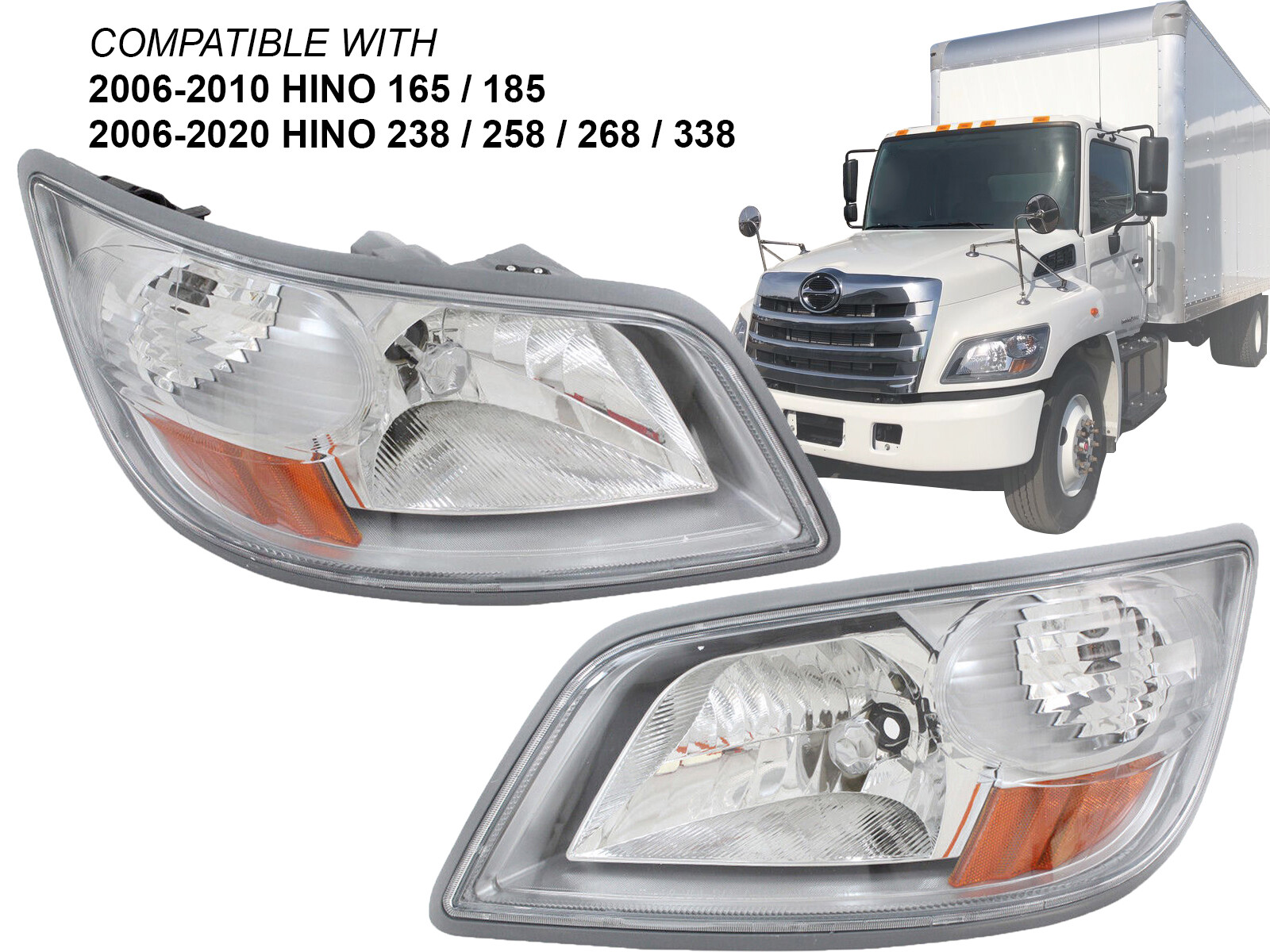 For 2006 – 2020 Hino 238 258 268 338 165 185 Headlight Pair Passenger and Driver