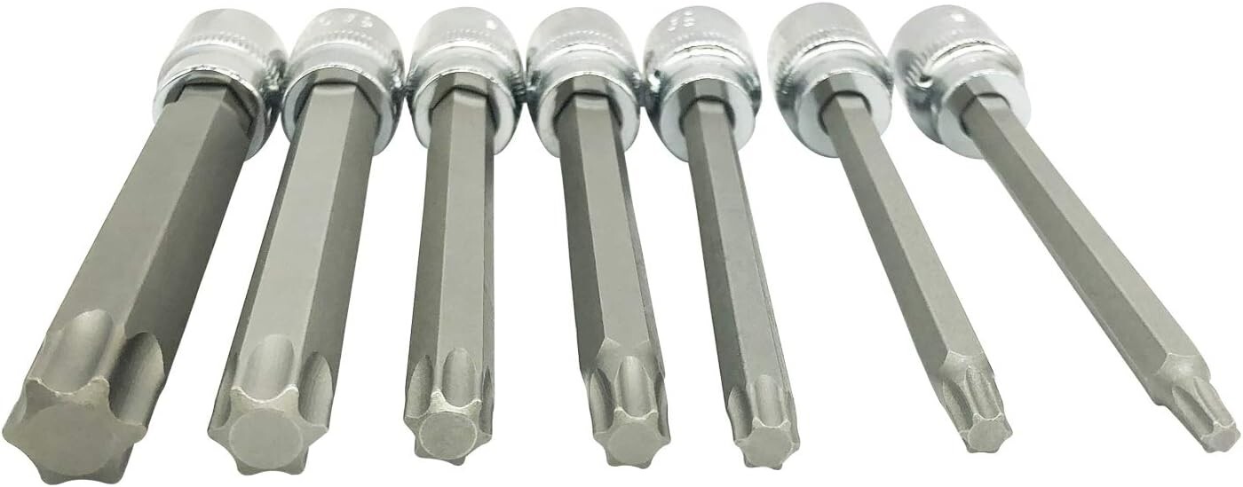 7 PCS Extra Long Torx Star Bit Socket Set, T25-T60 CR-V “3/8” Drive 110mm, Torx