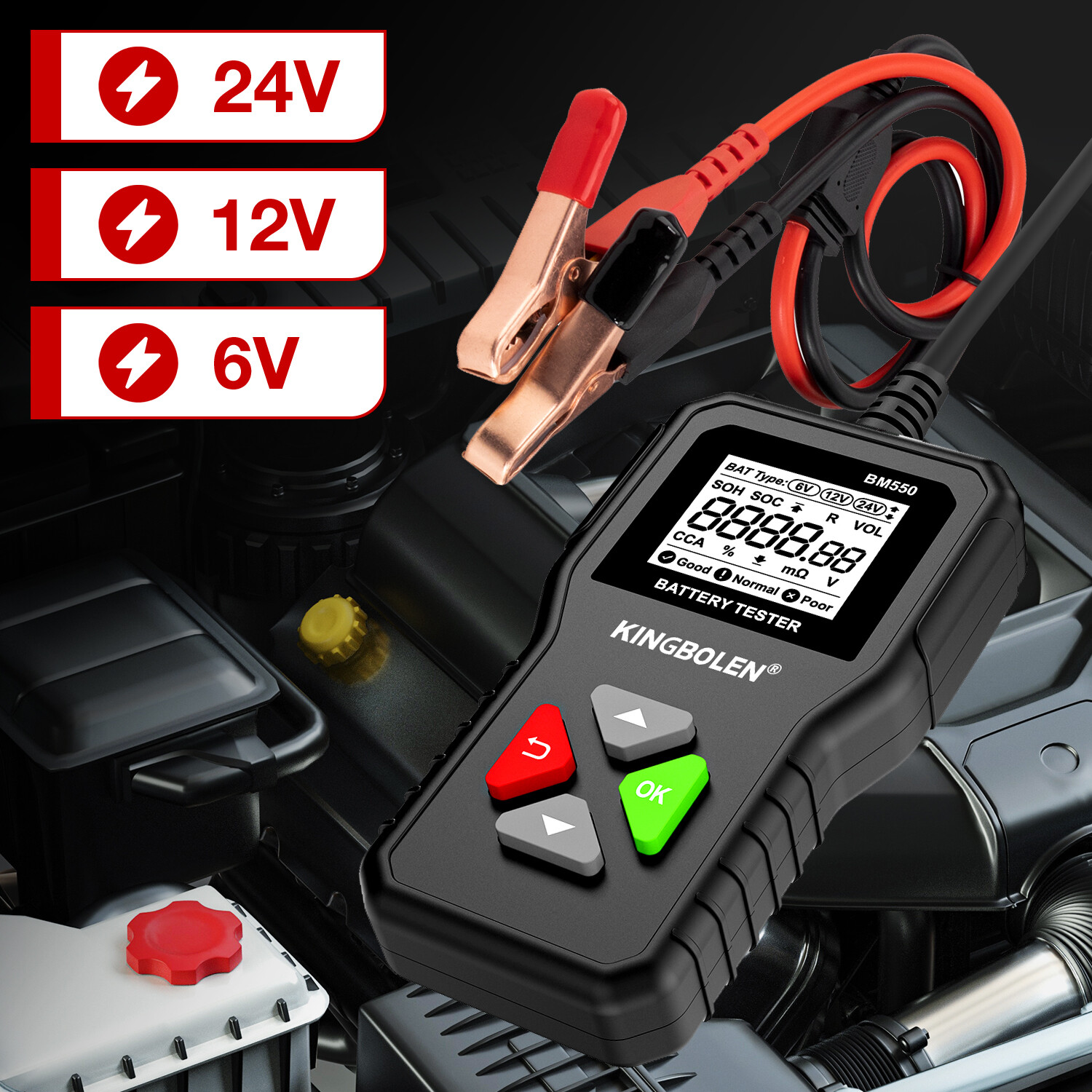 KINGBOLEN BM550 6V 12V 24V Car Battery Tester Auto Diagnostic Device 100-2000CCA
