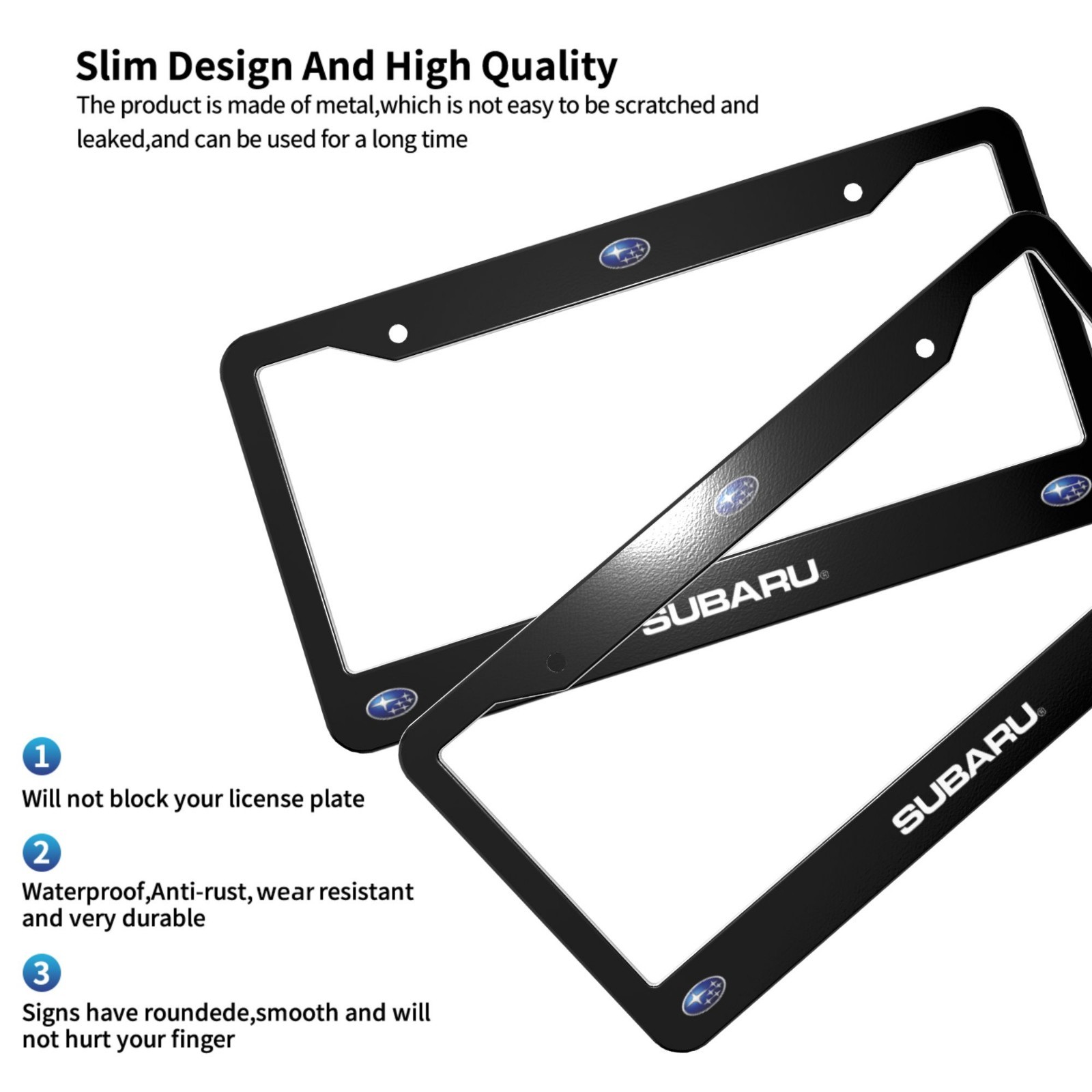 Subaru 2 Pack Stainless Steel Rust-Proof License Plate Frame Holder Black