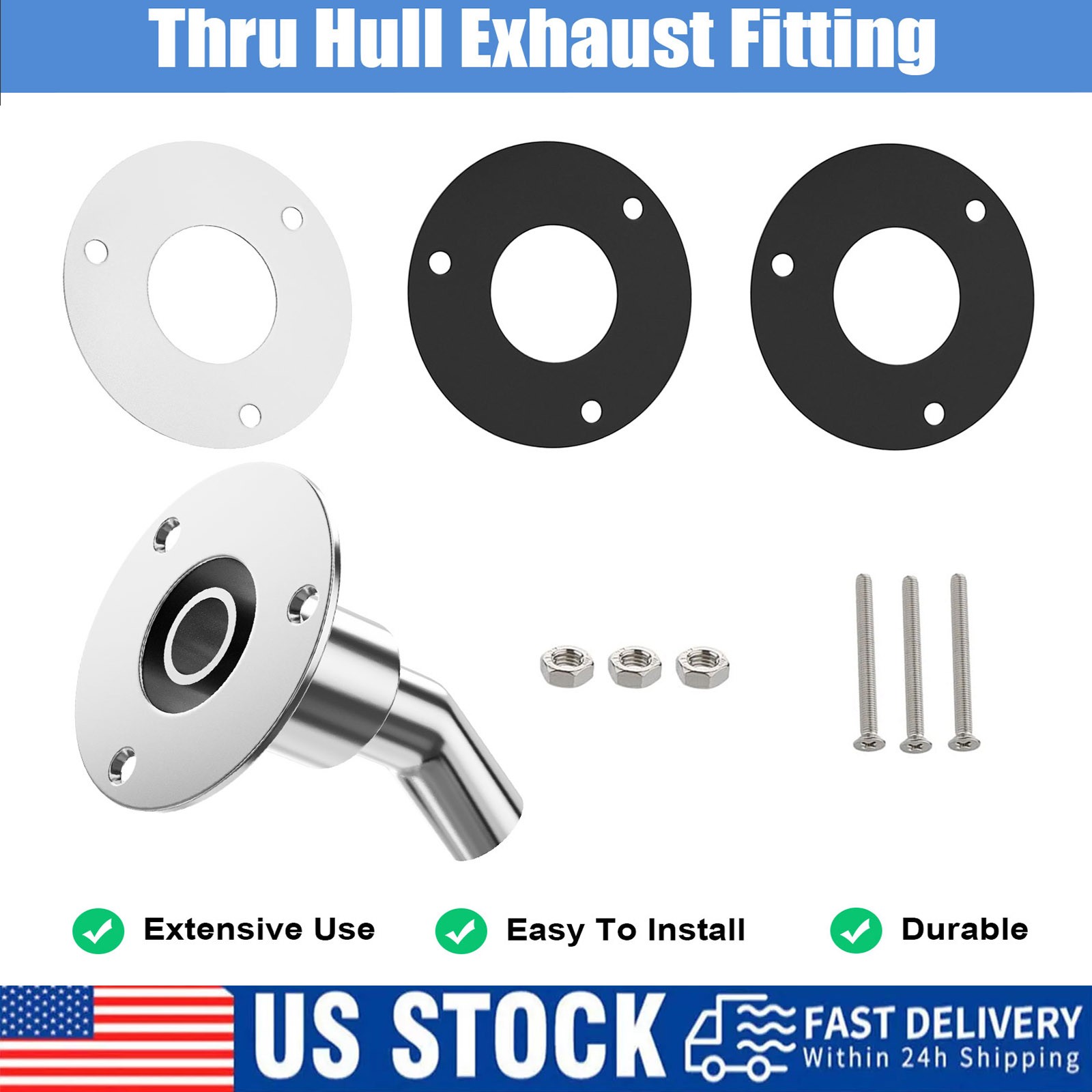 For Boat Car 24mm Thru Hull Exhaust Skin Fitting Tube Pipe Air-Diesel Heater New