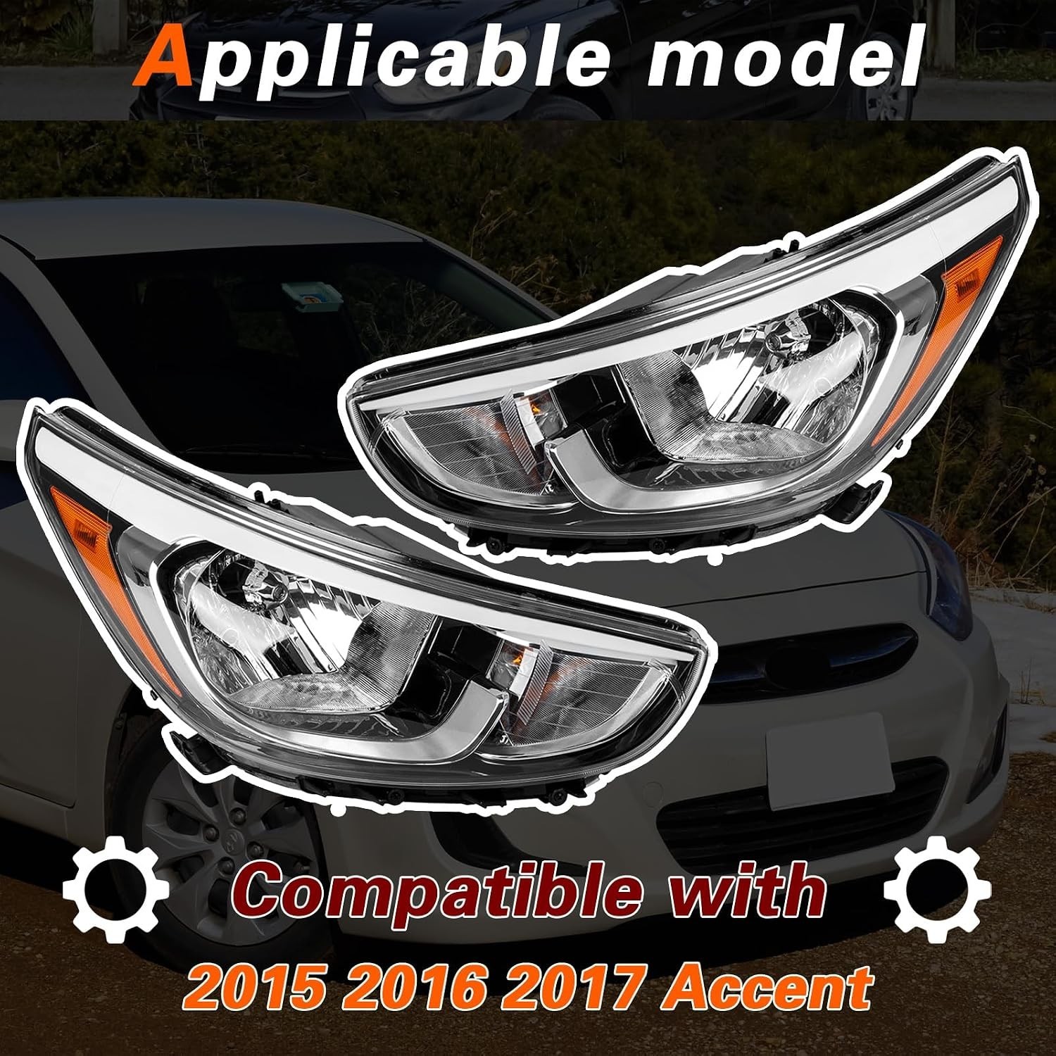 Reliable Headlight Assembly for 2015-2017 Hyundai Accent – Driver & Passenger
