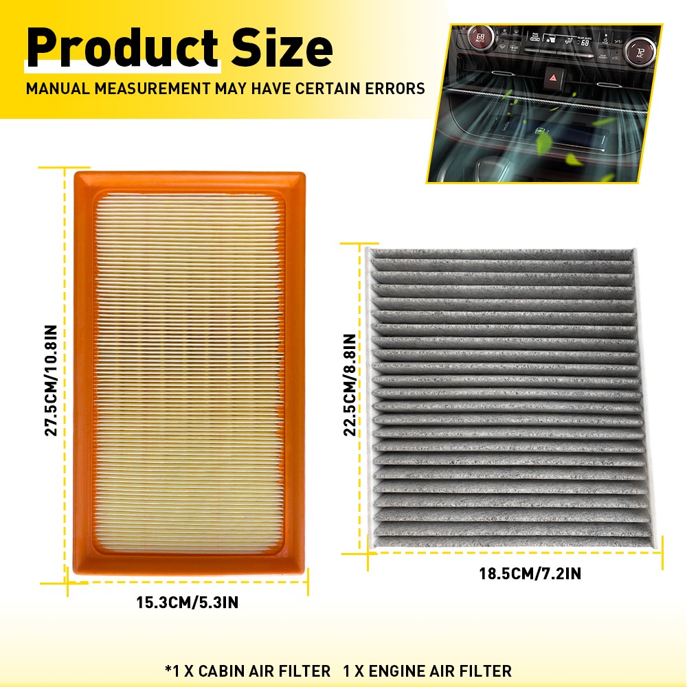 Engine and Cabin Air FIlter Set for Toyota HIGHLANDER Hybrid 2020-23 87139-28020
