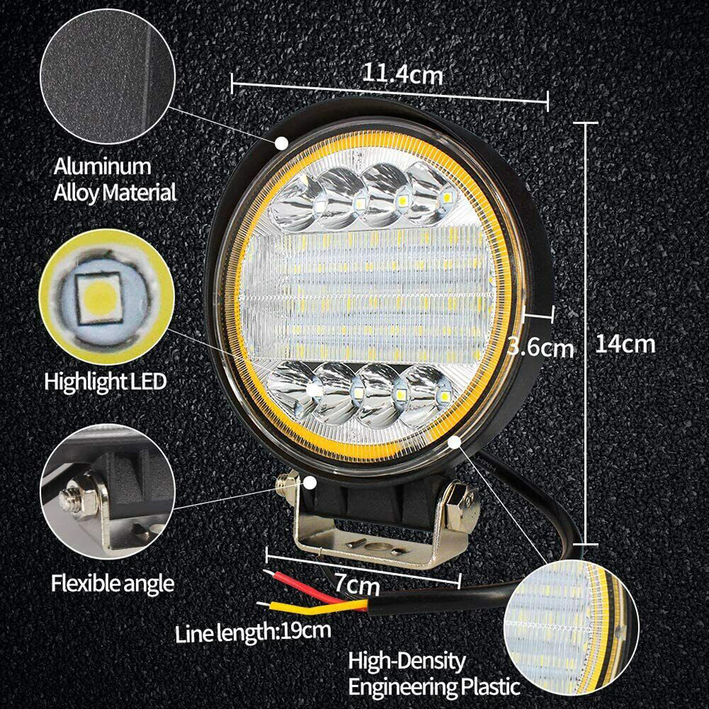 Pair 5”Inch LED Work Light Spot Flood Driving Fog Round Amber Lamp Offroad