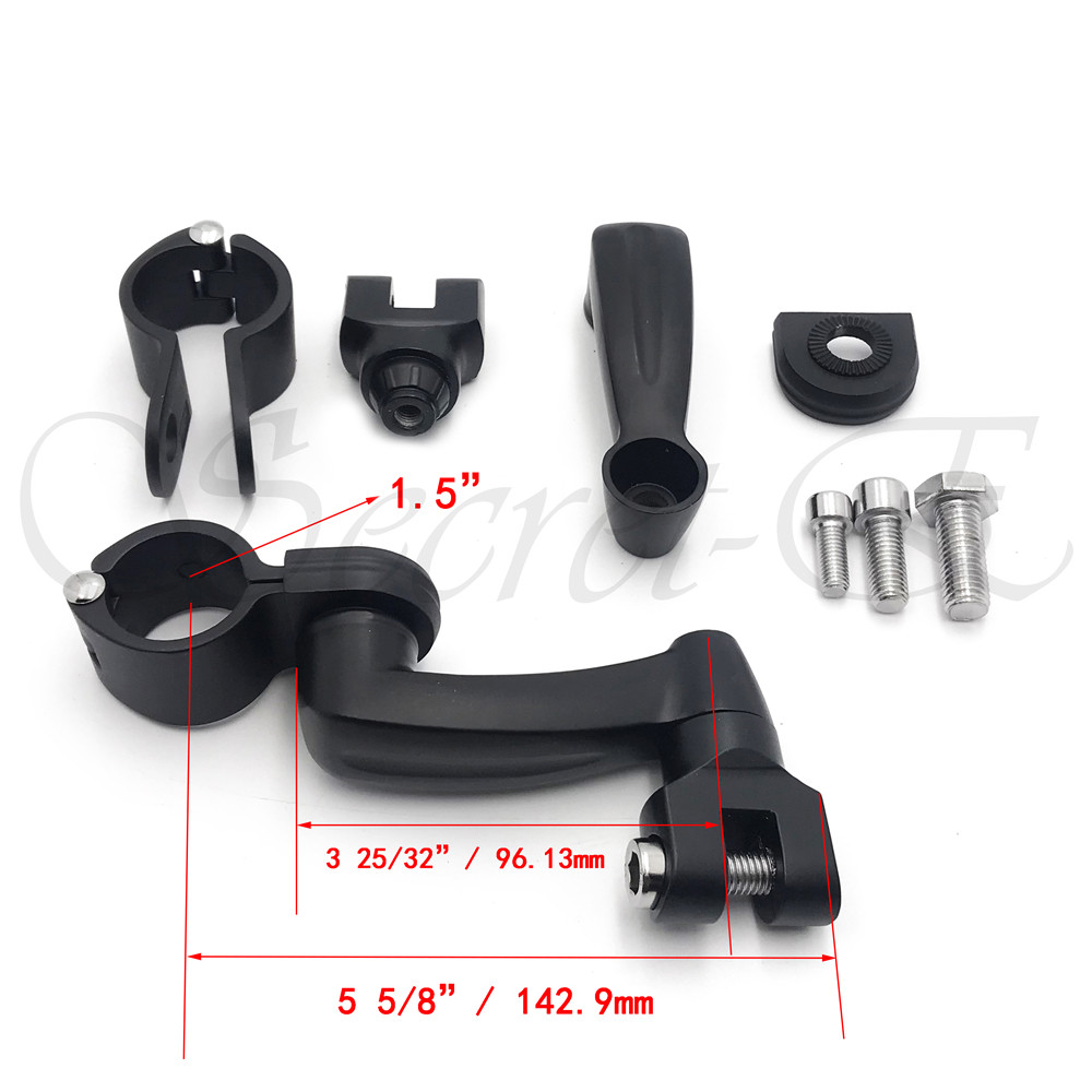 Black 360 Adjustable Highway FootPeg Mounting Kit For 1.5″ Harley Engine Guard
