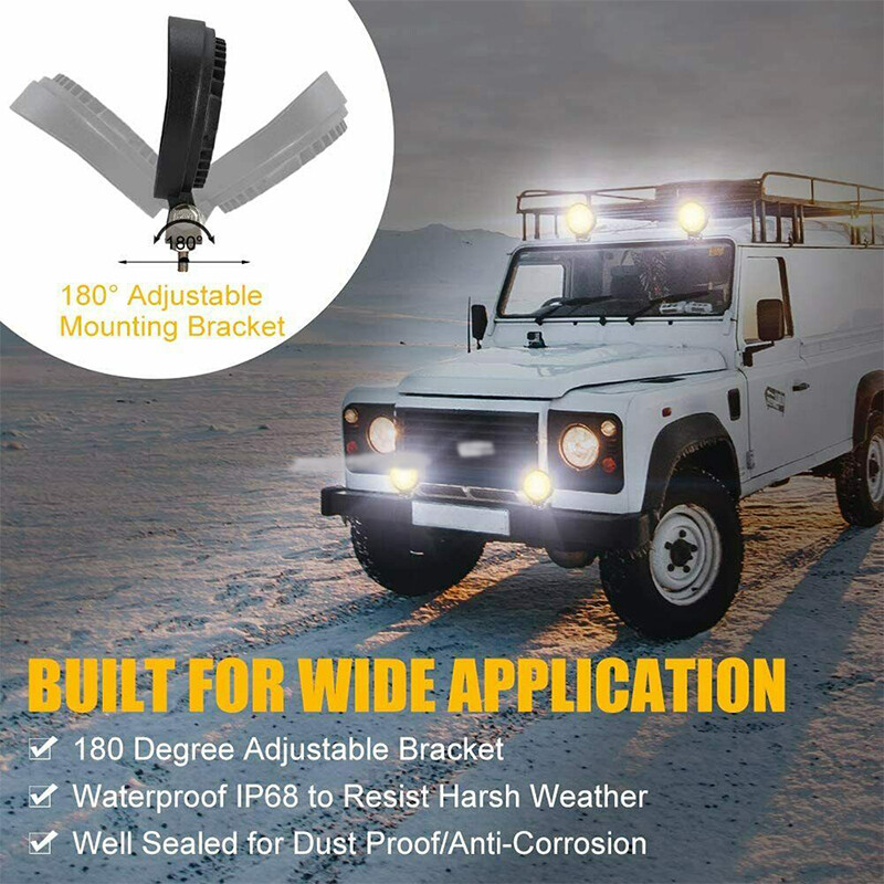 Pair 5”Inch LED Work Light Spot Flood Driving Fog Round Amber Lamp Offroad