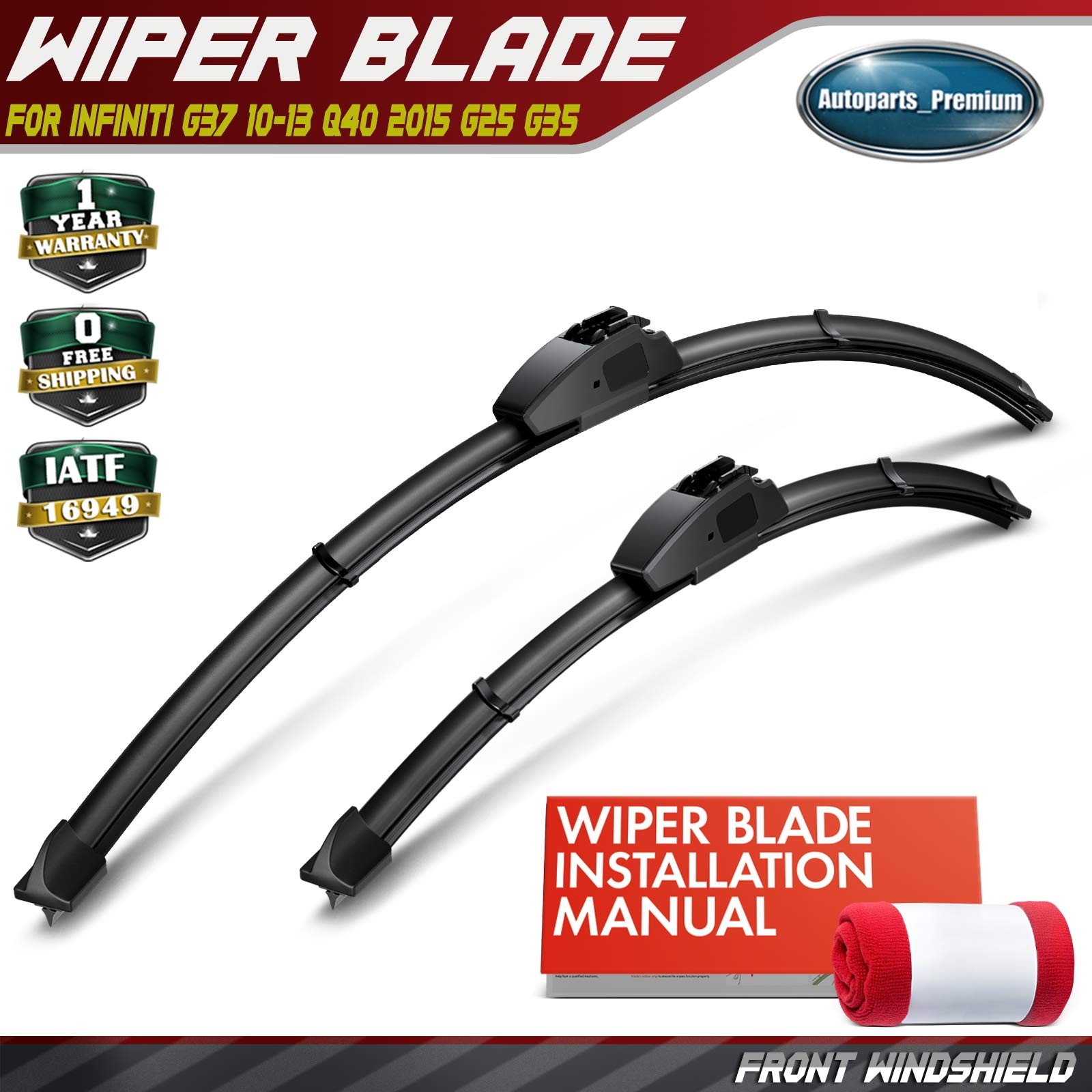 2Pcs Front 26″ & 16″ Windshield Wiper Blades for Infiniti G37 2010-2013 Q40 G25