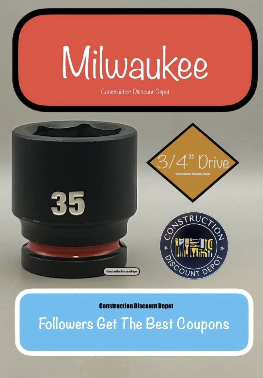 Milwaukee 49-66-6373 35MM Shockwave Impact Duty 3/4 In. Drive Shallow 35 mm