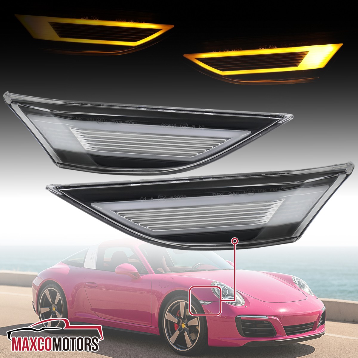 Side Marker Lights Fits 2012+ Porsche 911 991 Carrera 981 718 Boxster LED Signal