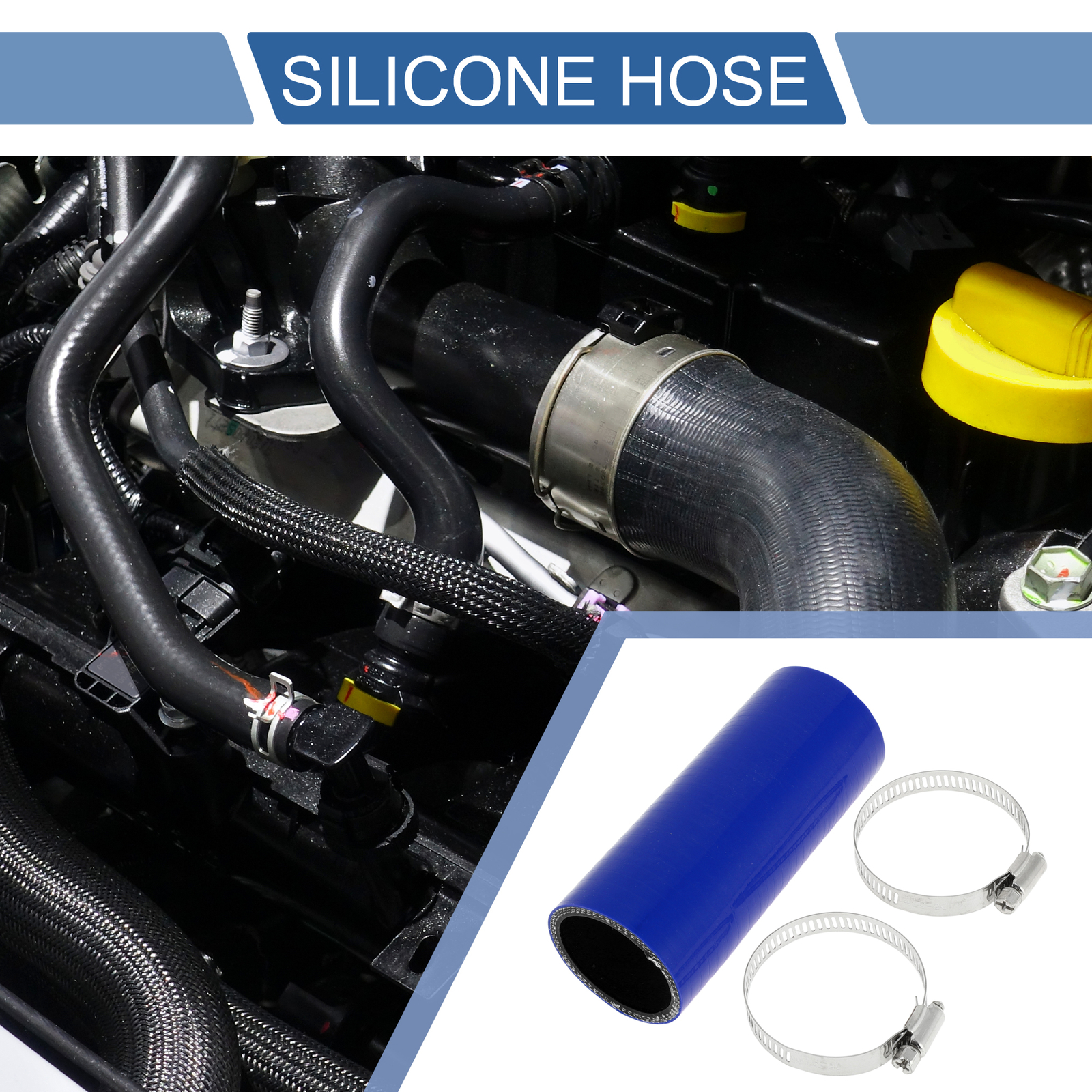 1 Set 42mm 1.65″ ID 127mm 5″ Length 0° Blue Black Car Silicone Hose Universal