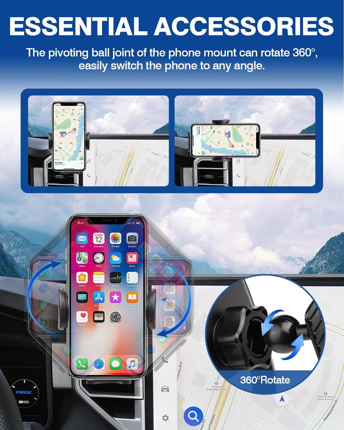 360 Car Phone Holder For 2021-2023 Nissan Rogue with 8″ Screen Mobile Bracket