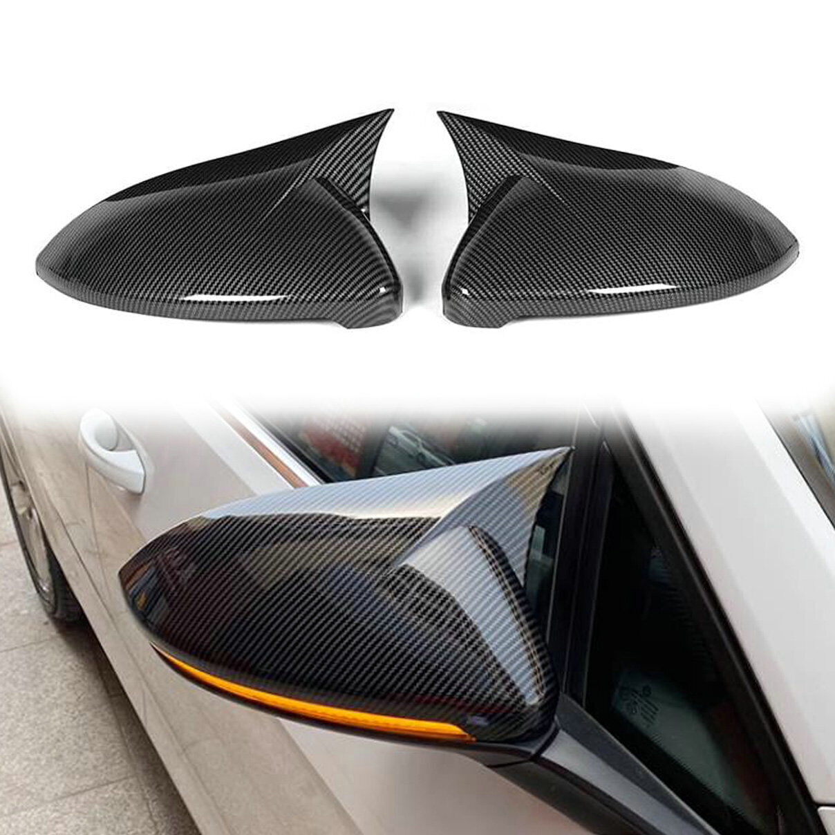 Carbon Fiber Black M-Style Mirror Caps Cover For VW Golf GTI MK7 MK7.5 2014-2019