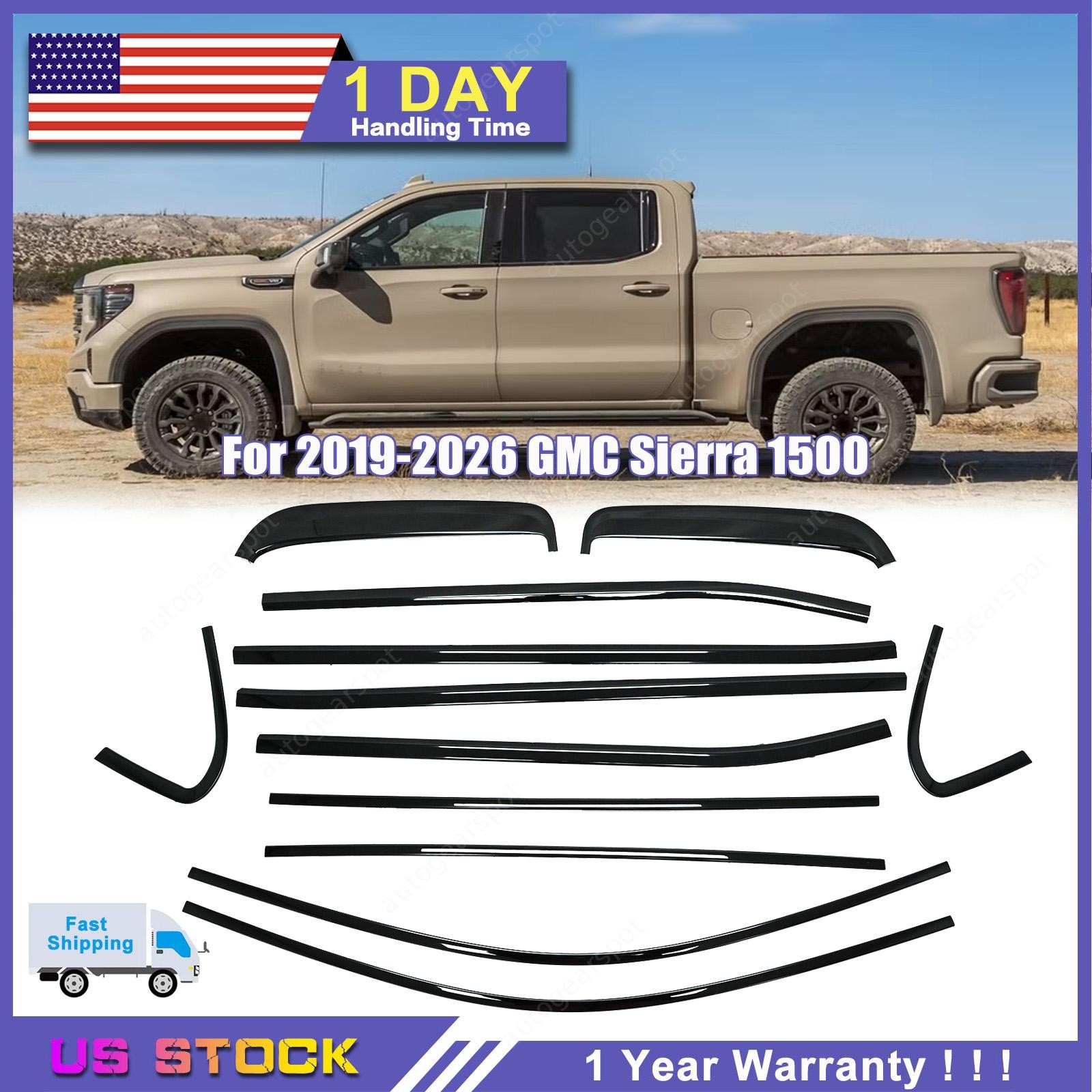 Windows Sill Molding Strip Trim Gloss Black Steel For GMC Sierra 1500 2019-2026