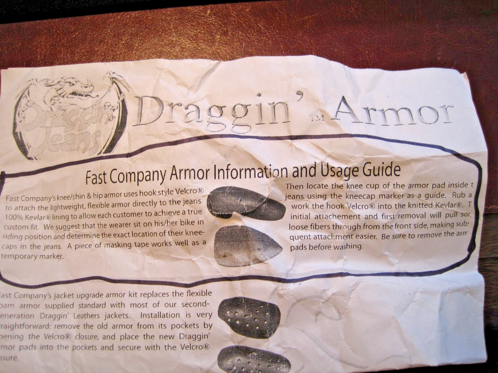 Draggin’ Armor Motorcycle Protective Knee/ Shin & Hip Armor Impact Inserts