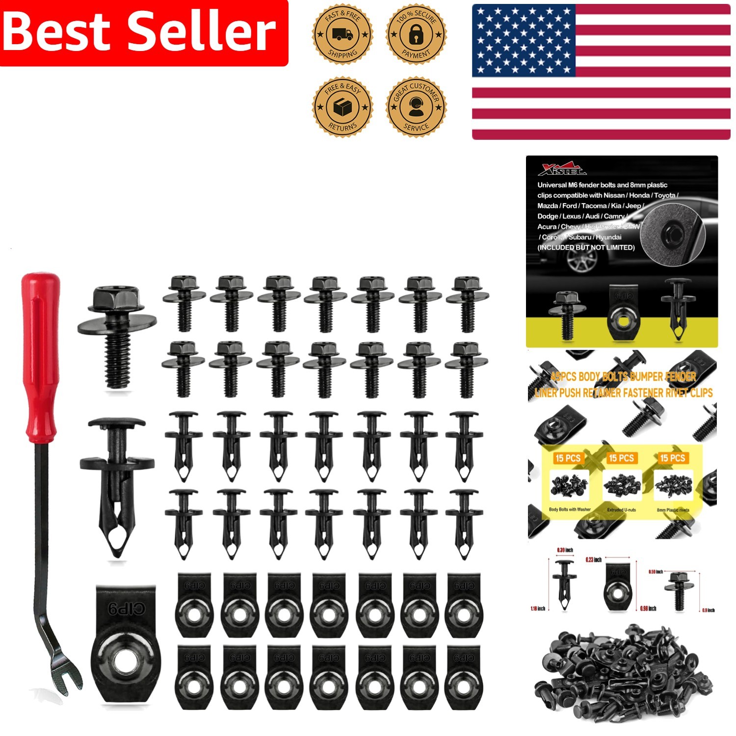 Fastener Rivet Clips 45PC Universal Engine Splash Shield Guard Body Hardware Kit
