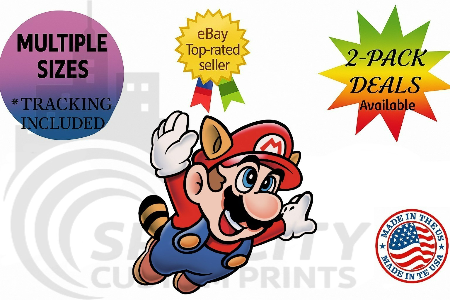 Mario Flying Video Game Cartoon Character Vinyl Decal Bumper Laptop Sticker
