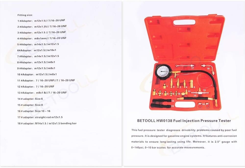 Universal 0-140 PSI Fuel Injector Pressure Tester Kit – Durable & Compact Design